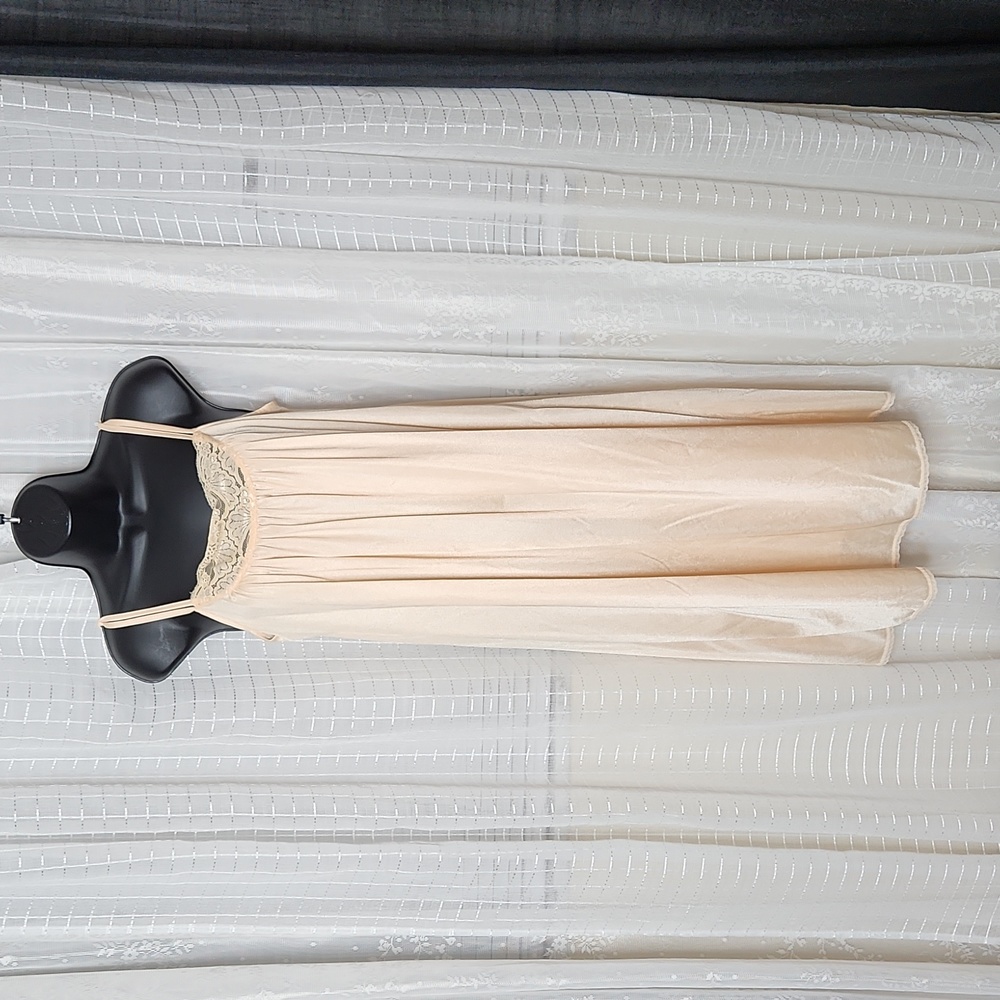 Vintage Midcentury Peach Lined Lace Trimmed Nightgown House Dress SzM